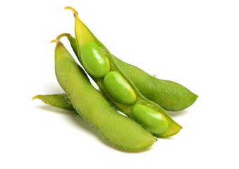 Edamame, boiled green soy beans, famousjapanese food  on white background 