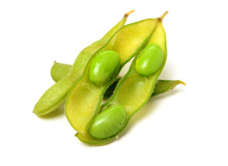 Edamame, boiled green soy beans, famousjapanese food  on white background 