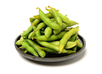 Edamame, boiled green soy beans, famousjapanese food  on white background 