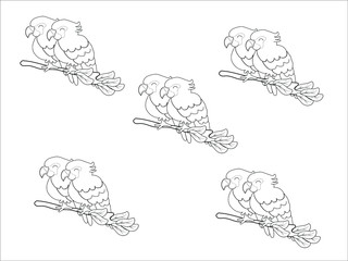 Black and white vector set of birds in cartoon style.