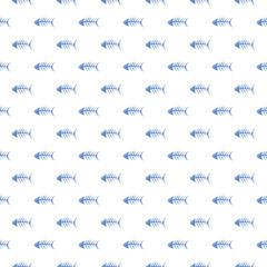 Fish bones Seamless pattern. Fish skeleton doodle, Hand drawn Cartoon Vector illustration