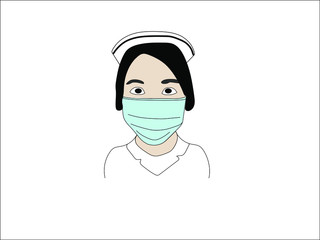 Woman in medical face protection mask. Vector icon of depressed and tired people wearing protective surgical mask. illustration for concepts of disease, sickness, alergies, pollution, corona .