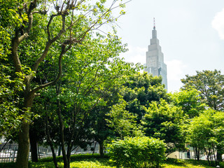 Naklejka premium 都心の緑のある風景