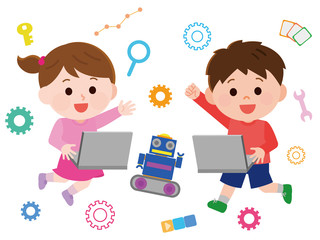プログラミング学習　男の子　女の子　イラスト
