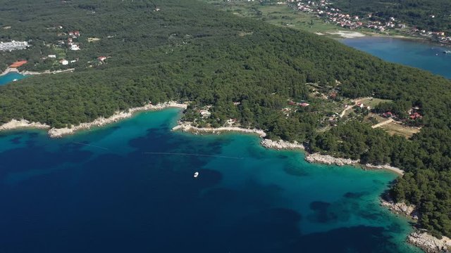 Beautiful Turquoise Coves and Seashore with amazing Beaches, Island of Rab in Croatia - Aerial Panoramic View