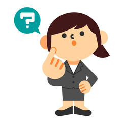 ビジネス　スーツ　全身　女性　疑問　はてな　考える