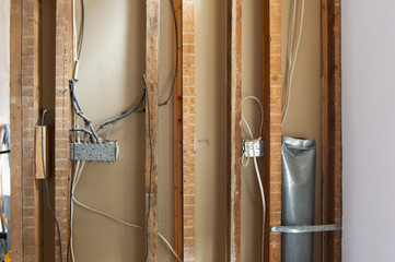 Electrical wires, Knob-and-tube, on a residential renovation site.