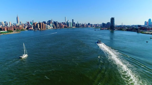 Aerial View of a Ferry Boat in the East River of New York City