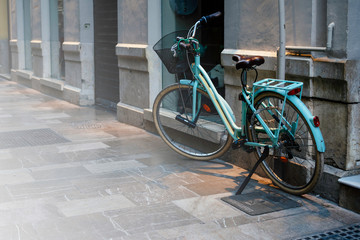 Blue city bicycle.