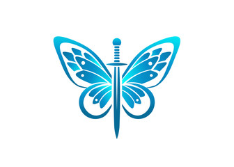 Sword and butterfly wings color logo vector template illustration