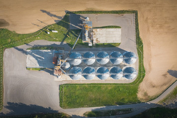 Granary with a top view. Agricultural technology for grain storage