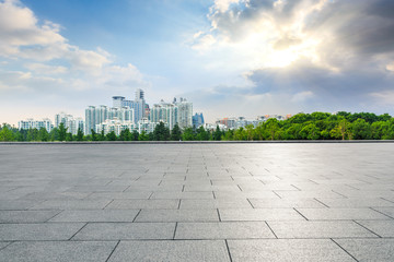 Empty square floor and city skyline with buildings in shanghai,China.