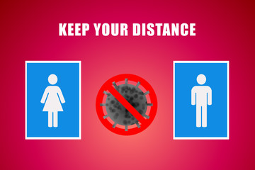 CORONA Virus and Social Distancing Concept : Woman and Man icons of toilet signs standing and...