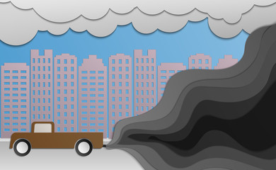 Naklejka premium Air pollution from diesel car produce smoke pm 2.5 , paper cut style.