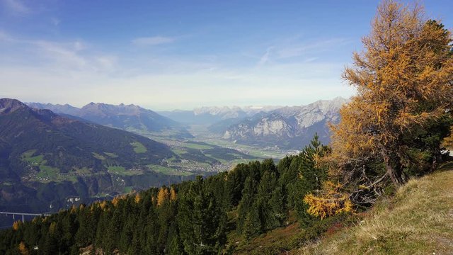 Autumn  in the alps, mountain view from Patscherkofel showing the confluence of the Inn valley and Brenner Pass near Innsbruck, Austria