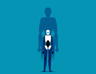 Successful artificial intelligence with big shadows. Flat cartoon vector design