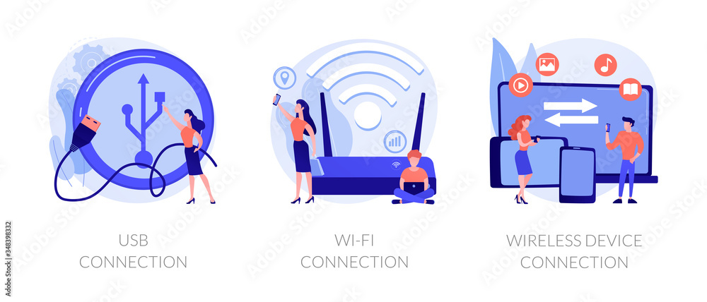 Poster remote connected devices. wireless internet router, modem, data storage device. usb connection, wi-f