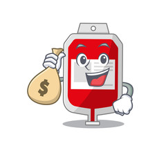 Crazy rich blood plastic bag mascot design having money bags