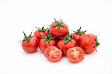 White background. Healthy food. Tomato top view..