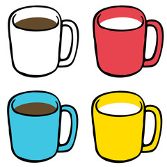 マグカップ４種（白、赤、青、黄）