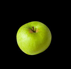 Apple isolated on black background. Top view.