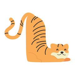 Fototapeta na wymiar Cute Cartoon tiger, Vector illustration tiger on a white background. Drawing for children
