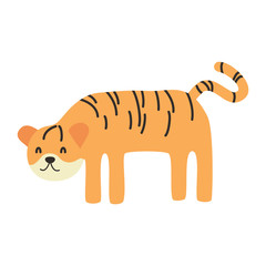 Cute Cartoon tiger, Vector illustration tiger on a white background. Drawing for children