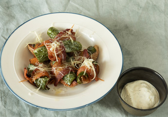 Bacon Wrapped Jalepeño Yukon Gold Potatoes in a Bowl Served with Ranch Dressing.tif