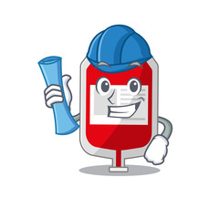 caricature picture of blood plastic bag Architect with blue prints