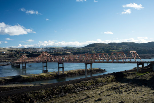 The Salmon Bridge in The Dalles, Oregon in the Columbia Gorge, Taken in Winter