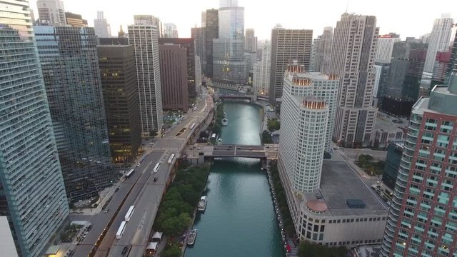 Trump Tower and Downtown Chicago Illinois USA Drone Footage