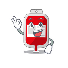 Blood plastic bag mascot design style showing Okay gesture finger