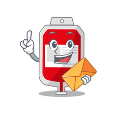 A picture of cheerful blood plastic bag cartoon design with brown envelope