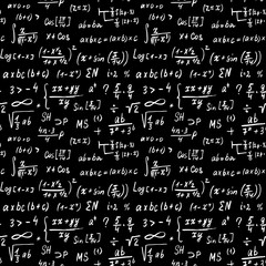 Math formulas seamless pattern, hand drawn, mathematical equations, vector illustration