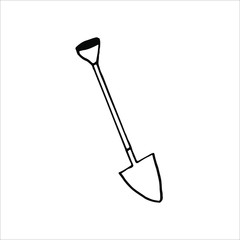 Isolated on white background picture a shovel, hand-drawing, doodle, vector