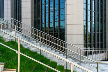 Fototapeta na wymiar Close up and details of railing and stairs of a modern building