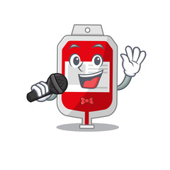 cartoon character of blood plastic bag sing a song with a microphone