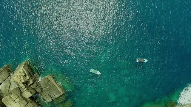 Sri Lanka, Trincomalee Beach Aerial View, Surrounded by Boats in the Beautiful Indian Ocean Captured in June 2016.