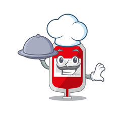 mascot design of blood plastic bag chef serving food on tray