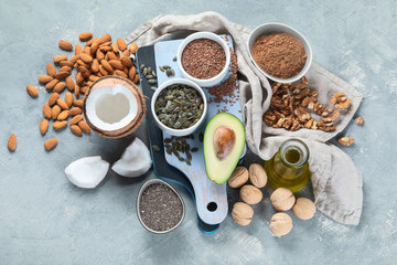 Fototapeta na wymiar Foods high in plantbased fats