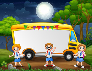 Border template  design with school children in uniform