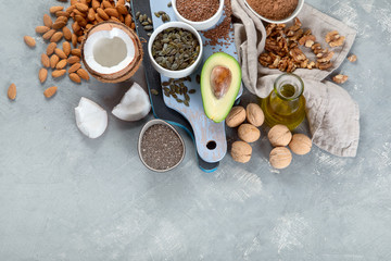 Fototapeta na wymiar Foods high in plantbased fats