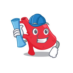 Cartoon character of heart brainy Architect with blue prints and blue helmet
