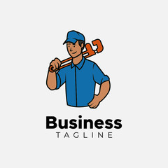 Minimalist flat design handyman logo design vector template