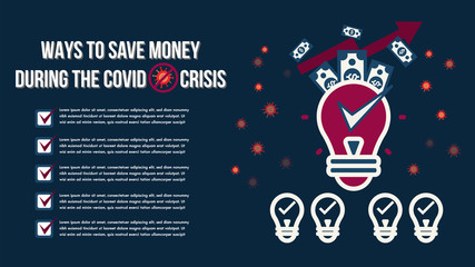 Prevent improve save money during the epidemic COVID-19 virus.Ways to save money during the covid crisis.Save local business people financial covid credit.People problems worried crisis.