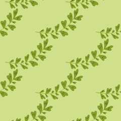 Green leaf branch seamless pattern in sketch style. Vintage floral background. Design for fabric, textile print, wrapping, kitchen textile.