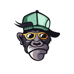 Funky monkey athletic club vector logo concept isolated on white background for badge, emblem and t shirt printing. Modern sport team mascot badge design.