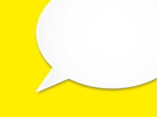 White speech bubble icon on yellow background.