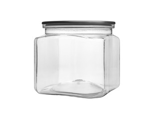 Empty transparent glass jar isolated on white