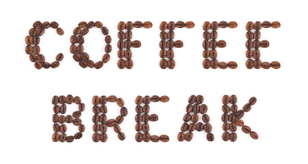 High resolution roasted coffee beans in letters